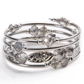Bohemian multi-layer silver wrap bracelet with smoky grey beads and floral charms - Grey Crystal