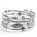 Multi-layer wrap bracelet featuring turquoise beads and vintage silver charms - White AB Crystal