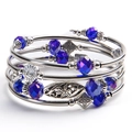Bohemian multi-layer wrap bracelet with dark blue crystal beads and floral charms - Royal Blue Crystal