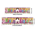 Happy Easter banner featuring bunnies and eggs in 180x40cm and 210x45cm sizes - Wood Grain Bunny Egg Cross (FHJH-07)