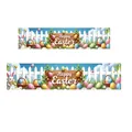 Happy Easter banner set with bunnies and eggs, size 180x40cm and 210x45cm options - Bunny Egg Basket White Fence (FHJH-11)
