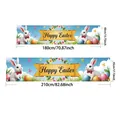 Happy Easter banner with rabbits and colorful eggs in 180x40cm and 210x45cm sizes - Blue Sky Bunny Gold Ribbon (FHJH-12)