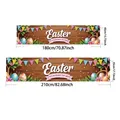 Easter banner with colorful eggs and floral design on rustic wood background - Brown Wood Flag Egg (FHJH-17)