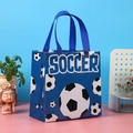 Blue non-woven soccer gift bag with football patterns and durable webbing handles - Blue SOCCER Design (Style 2)