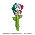 Mexico flag rose shaped foil balloon with handheld straight stem for parties, 18x38cm - Mexico Straight Stem Rose Balloon / Flag Color Rose