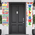 Bannières de bienvenue Coupe du Monde 2026 avec drapeaux mondiaux et texte multilingue - Style Lettres Bienvenue International (SDL-004) / 120x30cm