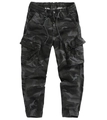 Detail der dunklen Camouflage-Cargo-Jogger mit elastischem Bund und taktischen Pattentaschen - EU 30 / Grey Blue Camo