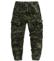 Detailansicht der Camouflage-Cargohose mit großen Taschen und Kordelzug am Bund - EU 30 / Armeegrün Camo