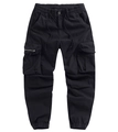 Dettaglio dei pantaloni cargo neri da uomo con vita elastica, coulisse e tasche con zip - EU 29 / Nero