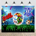 2026 World Cup soccer party backdrop with goal text and crowd silhouette decor - Goal Moment Event Background (SBJ-005)