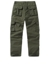 Dettaglio delle ampie tasche cargo con bottoni sui pantaloni da lavoro verde oliva - EU 29 / Verde Militare