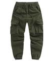 Dettaglio dei pantaloni cargo oliva con vita elastica a coulisse e tasche a patta con zip - EU 29 / Verde Militare