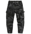 Detail der Cargo-Jogginghose mit Tarnmuster, elastischem Bund und seitlichen Klappentaschen - EU 30 / Grey Blue Camo