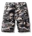 Detail of cargo shorts featuring camouflage pattern and multi-pocket functional design - Khaki Camouflage
