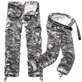 Pantalón cargo de camuflaje para hombre con múltiples bolsillos y cinturón de lona - EU 28 / Gris Camuflaje