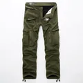 Men's winter fleece-lined cargo pants with multi-pockets and belt in olive green - EU 28 / Army Green