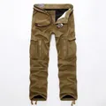 Winter khaki heavy-duty cargo pants for men with multi-pockets and drawstring cuffs - EU 28 / Dark Khaki