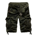 Men's camouflage cargo shorts with military pockets and tactical eagle buckle belt - EU 40 / Army Green Camo