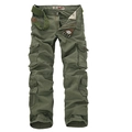 Detail view of army green cargo pants with multiple pockets and fabric belt included - EU 31 / Army Green