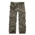 Men's olive green cargo pants with multiple pockets and a matching military canvas belt - EU 28 / Earth Army Green
