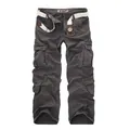 Men's fashion camouflage cargo pants in dark grey with multiple pockets and white belt - EU 38 / Dark Gray