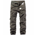 Pantaloni cargo uomo vestibilità comoda verde militare con tasche e cintura intrecciata - EU 28 / Verde Militare Terroso