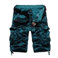 Pantaloncini cargo mimetici da uomo con tasche multiple e cintura nera per l'estate - EU 29 / Mimetico Blu Cielo