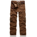 Men's loose fit brown cargo pants with utility pockets and a matching canvas belt - EU 40 / Red Coffee