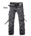 Men's loose multi-pocket cargo pants in grey with a black woven belt and drawstring details - EU 28 / Gray