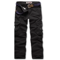 Men's loose black multi-pocket cargo pants with a purple canvas belt for outdoor wear - EU 40 / Black