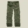 Army green cargo pants for men featuring multiple pockets and a matching woven belt - EU 28 / Grass Army Green