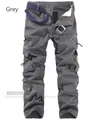 Men's outdoor cargo pants in grey featuring multi-pocket design and adjustable blue belt - Gray