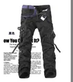 Men's black multi-pocket tactical cargo pants with woven straps and purple-lined canvas belt - EU 28 / Black
