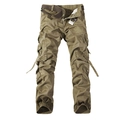 Khaki multi-pocket cargo pants with brown canvas belt in a relaxed straight-leg fit - EU 28 / Khaki