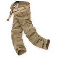 Men's khaki cargo pants with multiple pockets and a matching woven canvas belt - EU 40 / Khaki