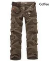 Relaxed fit coffee brown cargo pants with multi-pockets and canvas belt for men - EU 28 / Coffee