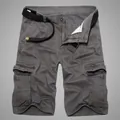 Men's loose dark gray cargo shorts with side pockets and a black woven belt - Dark Gray