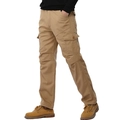Men's heavy-duty khaki cargo pants with large flap pockets for outdoor leisure - EU 38 / Khaki