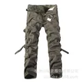 Men's loose cargo pants in army green with side flap pockets and matching canvas belt - EU 38 / Earth Army Green