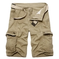 Classic khaki cargo shorts with multiple pockets and matching belt on white background - EU 29 / Khaki