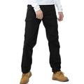 Detailansicht der schwarzen Fleece-Cargohose für Herren mit Taschen und Nähten - EU 29 / Schwarz