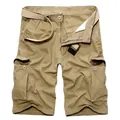 Men's khaki cargo shorts with multi-pockets and woven belt in casual five-point style - EU 30 / Khaki