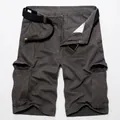 Dark grey men's multi-pocket cargo shorts with a black woven belt on white background - EU 30 / Dark Gray