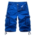 Men's navy blue multi-pocket cargo shorts with durable twill fabric and drawstring hems - Blue