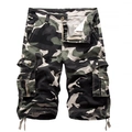 Men's jungle camouflage cargo shorts with multi-pockets and drawstring adjustable hem - Light Army Camo
