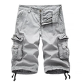 Men's grey multi-pocket cargo shorts with durable cotton fabric and adjustable drawstrings - Light Gray