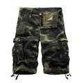 Men's camouflage cargo shorts in green woodland pattern with multiple utility pockets - Dark Army Camo