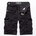 Men's black cargo shorts with matching belt and multiple utility pockets for casual wear - EU 30 / Black