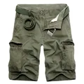 Olive green men's cargo shorts with woven belt and multiple flap pockets design - EU 30 / Army Green