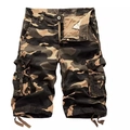 Men's camouflage cargo shorts with multi-pockets and drawstring hem in jungle print - 30 / Bottoms / Khaki Camouflage